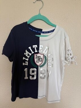 Limited Too Navy and White Split-Front Graphic Tee